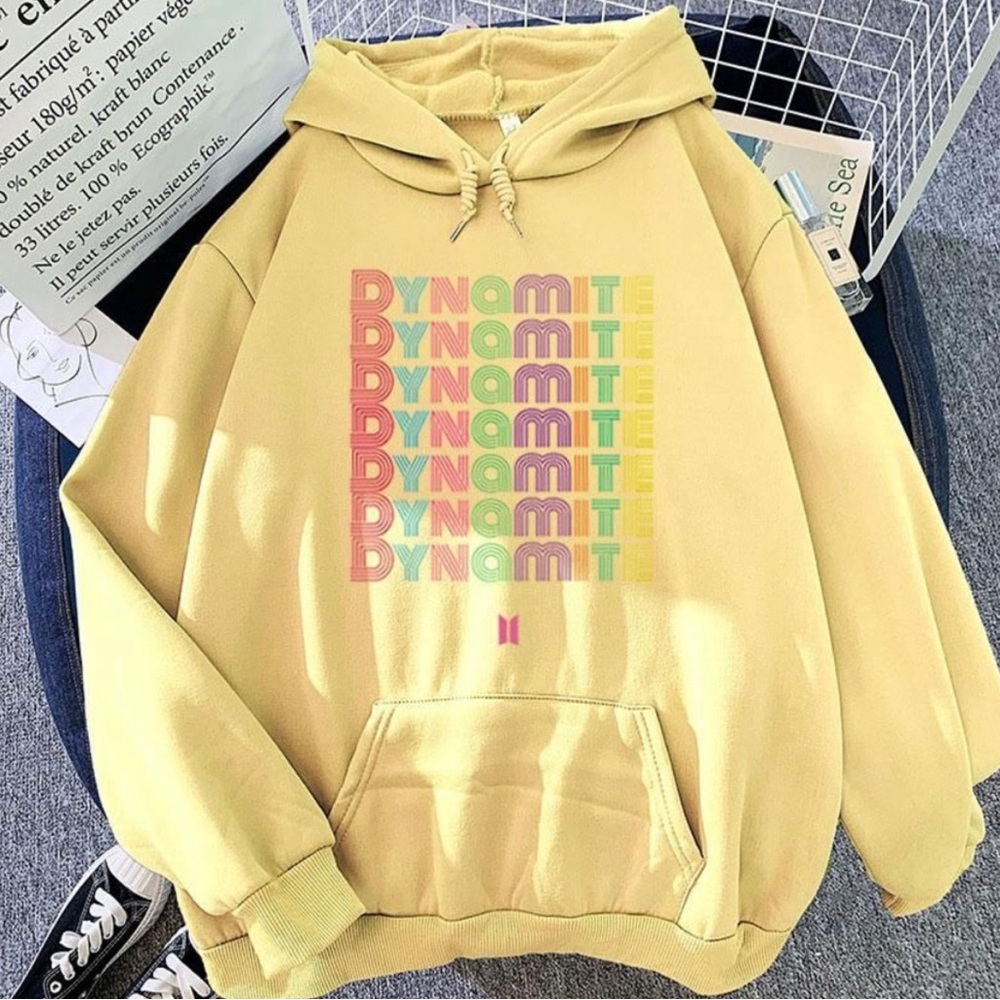 BTS Merch Dynamite Hoodie Yellow, Sz: L